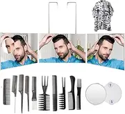 Feisate 3 Way Mirror for Haircut - Self Cut Mirror to See Back of Head - Self Haircut Mirror Height Adjustable - White NO LED