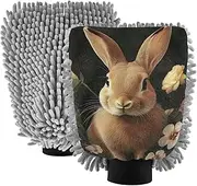 XYMZR Gothic Rabbit Flowers Absorbent Microfiber Car Wash Mitt, Funny Cute Anime Scratch Free for Cars Cleaning, Home Cleaning Mitts, 2 Pack, 10.24” L x 7.09” W