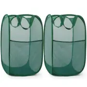 2 Pack Durable Collapsible Laundry Baskets - Reinforced Mesh Pop Up Laundry H...
