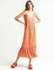O'NEILL Byron Ditsy Midi Dress Bittersweet Cute Comfortable Red Floral - Large