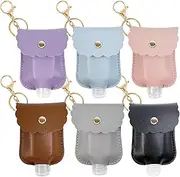 6 Pcs Hand Sanitizer Keychain Portable Leather Sanitizer Holder, 30ml Leakproof Plastic Bottle with Leather Keychain Holder