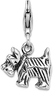[JewelryWeb] 925 Sterling Silver Polished Artisan Oxidized Fancy Lobster Closure 3 d Antiqued Scottie Animal Pet Dog With-Lobster Clasp Charm Pendant Necklace 20x13mm Tie Clip for Men