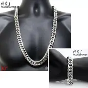 30"MEN Stainless Steel HEAVY WIDE 16mm Silver Cuban Curb Chain Necklace Bracelet