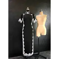 在飛比找momo購物網優惠-【女神婚紗禮服】和服正絹布料重手工蕾絲打造黑色旗袍(黑色旗袍