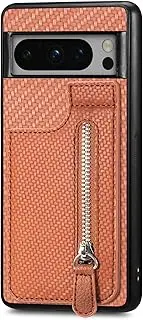 Compatible with Google Pixel 7 Pro 5G Case,Compatible with Google Pixel 7 Pro 5G Zipper Card Slots Built-in Magnet Kickstand Phone Case Brown