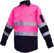 [BIG BEE] Hi Vis Shirt Light Cotton Reflective Tape Safety Workwear Breathable Vents
