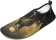 [BTCOWZRV] Water Shoes for Women Men Black and White Skull Water Sports Shoes Slip-on Breathable Lightweight Athletic Aqua Sock