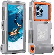 Lanhiem Waterproof Mobile Phone Case IPX8 Universal Diving Professional Mobile Phone Underwater Case Waterproof Deep 15 m for iPhone Samsung Huawei Google Xiaomi Snorkelling Surfing Case, Grey-Orange