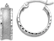 [JewelryWeb] 14k White Gold Hinged post Sparkle Cut Satin Hoop Earrings 16x15mm Wide 6mm Thick-Hoop Earring for Women