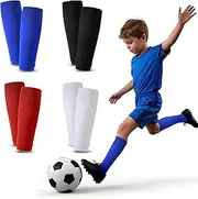 [RoserRose] 4 Pairs Children's Football Tube Socks, Shin Pads Socks, Socks Without Socks, Sports Socks, Training Socks, Football Socks for Children, Outdoor Sports, Black, white, blue, red, One Size
