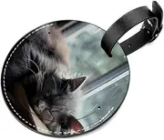 [KQNZT] Luggage Tag, 2 Pcs Personalized Luggage Tags for Suitcases, Leather Luggage Tag, Custom Luggage Tags, Luggage Tags 2 Pack, Gray Cat Lovely Animal Pet