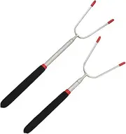 BUTIFULSIC 2Pcs Telescopic BBQ Forks Roasting Sticks for Camping Shaped Meat Forks for Sausages Marshmallows and Vegetables
