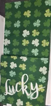 X-Long Tapestry Table Runner, 13"x72",ST. PATRICKS DAY, LUCKY & GREEN LEAVES, WH