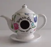 Ceramic Teapot Bird Feeder " Sing to the Lord a New Song " PSALM 96:1