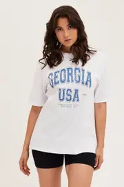 White Short Sleeve Graphic Tee Cotton Jersey - Size S, Women's Graphic Tee