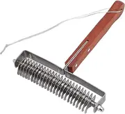Heavy Duty Deshedding Rake with 25 Stainless Steel Blades, Horse Grooming Rake, Portable Undercoat Rake Dematting Brush with Wooden Handle for Horses & Large Dogs