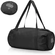 [Yitexin] Foldable Sports Gym Bag with Wet Dry Pocket, Ultralight Travel Bag, Large Capacity Duffel Bag, Splash Proof Carry on Bag, Overnight Bag, Weekender Bag for Travel, Beach (Black)
