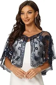 Allegra K Women's Sequin Beaded Shawl Wraps Evening Cape Bridal Cover Up