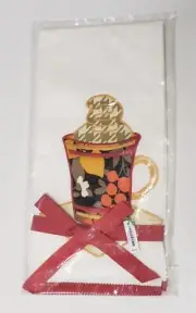 Vera Bradley LINEN TEA TOWEL in Bittersweet with coffee cup New With Tags