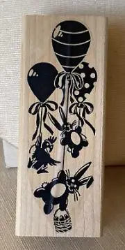 NEW WOOD MOUNT RUBBER STAMP EASTER BUNNIES BALLOONS BASKET CHICKEN SPRING USA