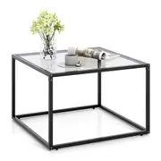 Costway 70 CM Square Coffee Table Tempered Glass Tabletop Modern Furniture Living Room Home Office Grey