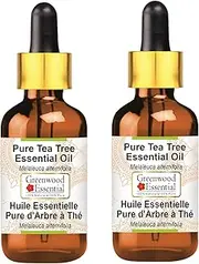 Greenwood Essential Pure Tea Tree Essential Oil (Melaleuca alternifolia) with Glass Dropper 100% Natural Therapeutic Grade Steam Distilled for Personal Care (Pack of Two) 100ml X 2 (6.76oz)