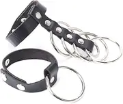 Leather penis ring with stainless steel glans ring SM for men women sex toys(Schwarz)