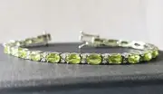 1.50ct Natural Oval Peridot & Moissanite Tennis Bracelet women sterling Silver.