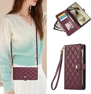 Phone Case for iPhone 6 / 6s Plus,with Card Holder Zipper Wallet with Lanyard Wristlet Protective Phone Case,Flip Case Leather Wallet Case,DarkRed