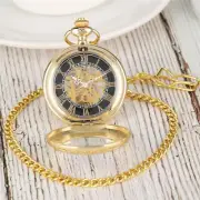 Mens Pocket Watch Mechanical Gold Case Pendant Chain Hand-winding Luxury Gifts