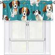 LHBWCVN Cartoon Dog Valances for Windows, Rod Pocket Window Treatment Drapes Farmhouse Kitchen Curtains Short Blackout Window Curtains for Living Room Bedroom Decor 54x18 Inch