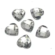 100 Clear Acrylic Faceted Heart Flatback Rhinestone Gems Beads 16mm No Hole
