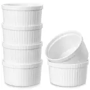 Set of 6 Ramekins 8 oz Oven Safe, White Porcelain Creme Brulee Souffle Ramekins