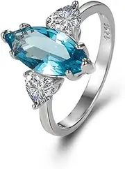[Merthus] 925 Sterling Silver Rings, Marquise Cut Promise Rings for Her Cubic Zirconia Engagement Anniversary Ring Jewelry Gifts for Women Girls