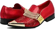 [Enzo Romeo] Crisino Men Rhinestone Chrome Toe Suede Pointy Buckle Dress Loafer Slip On Shoes