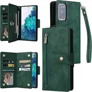 YocoverTech for Samsung S20 FE Case,for Galaxy S20 FE 5G Wallet Case[6 Card Slots and 1 Zipper Coin Pocket] PU Leather Stand Flip Cover with Wrist Strap[6.5 inch]-Green