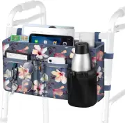 Large Walker Tote Bag with Cup Holder, Folding Walker Attachment Hands-Free Stor