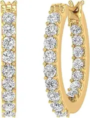 [FINEROCK] 1 Carat Prong Set Diamond Inside-out Hoop Earrings in 14K Solid Gold