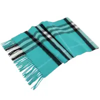 在飛比找Yahoo奇摩購物中心優惠-BURBERRY 經典格紋100%喀什米爾羊毛圍巾(藍綠)