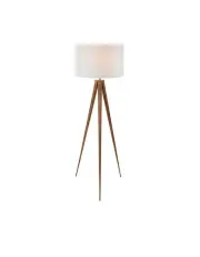 [Sarantino] Floor Lamp Tripod Stand In Round Drum Shade Wood Finish Legs Light Reading