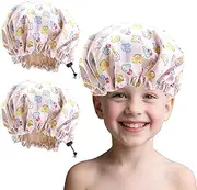 Flomiara 2 Pcs Shower Cap for Kids, Kids Shower Caps for Girls, Cute Hair Cap Wide Elastic Band, Reusable Waterproof Shower Cap, Bath Cap for Kids Girls Boys, Bear Shaped Funny Interesting Shape Pink
