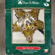 Vintage Trim a Home 11 Light Gold Tinsel Star Christmas Tree Topper Kmart New