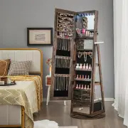 CostwaySwivel Jewelry Cabinet with Full-Length Mirror for Bedroom-Coffee