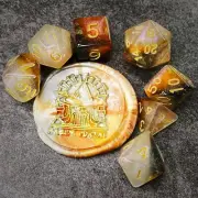 Sage's Shards -Caramel/Wht/Mica Glitter Polyhedral Dice Set RGP Dungeons Dragons