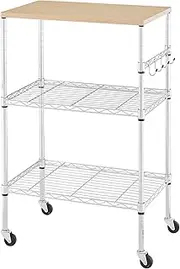 [BolDuck] 450Lbs Capacity Microwave Cart with Wheels, 3 Tier Rolling Cart with Adjustable Shelves, Multifunctional Metal Utility Cart, Storage Kitchen Cart on Wheels, 23.6" L*15.7" W*37" H, Wood+Chrome