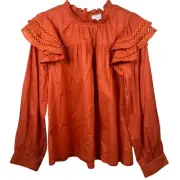 Mud Pie Keller Ruffle Blouse Lace Trimmed Shoulder Orange NWT Size Large