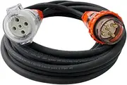 32 Amp 5m Extension Lead, 3 Phase, 5 pin, 415V 32A 5mt Cable 4.0mm² Rubber 3ph