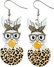 [ANGLEQUEEN] Easter Colorful Bunny Rabbit Earrings Acrylic Disco Bunny Chick Flower Egg Dangle Earrings for Women Girls Easter Jewelry Gifts