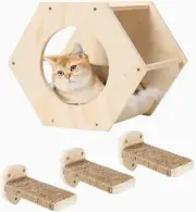 Cat Wall Shelves, Shelves for Wall, Wood (1 Shelf+1 Cushion+3 Steps)