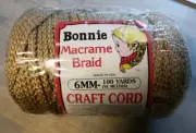 NOS~Bonnie Macrame Braid Craft Cord 6mm 100 yds Tan Color~Vintage~